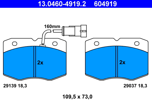 ATE 13.0460-4919.2 Bremsbelagsatz, Scheibenbremse