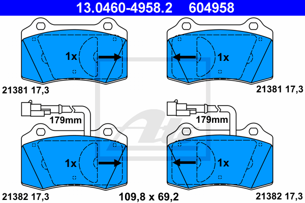 ATE 13.0460-4958.2 Kit pastiglie freno, Freno a disco-Kit pastiglie freno, Freno a disco-Ricambi Euro