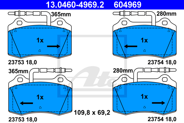 ATE 13.0460-4969.2 Kit pastiglie freno, Freno a disco-Kit pastiglie freno, Freno a disco-Ricambi Euro