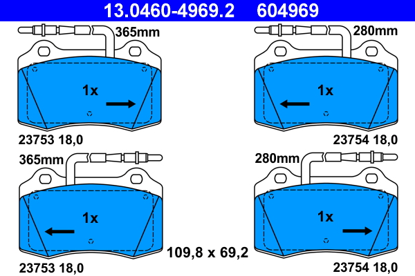 ATE 13.0460-4969.2 Bremsbelagsatz, Scheibenbremse