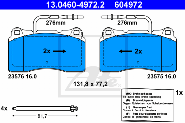 ATE 13.0460-4972.2 Kit pastiglie freno, Freno a disco