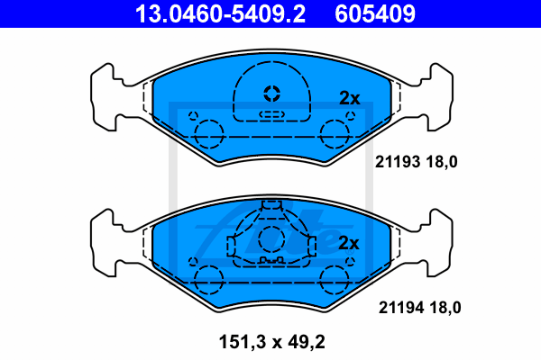 ATE 13.0460-5409.2 Kit pastiglie freno, Freno a disco-Kit pastiglie freno, Freno a disco-Ricambi Euro