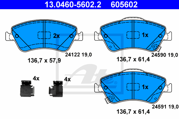 ATE 13.0460-5602.2 Kit pastiglie freno, Freno a disco-Kit pastiglie freno, Freno a disco-Ricambi Euro