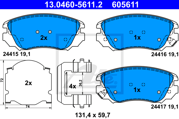 ATE 13.0460-5611.2 Kit pastiglie freno, Freno a disco