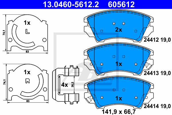 ATE 13.0460-5612.2 Kit pastiglie freno, Freno a disco