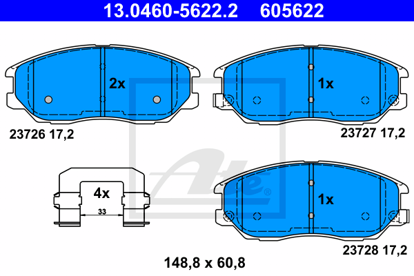 ATE 13.0460-5622.2 Kit pastiglie freno, Freno a disco-Kit pastiglie freno, Freno a disco-Ricambi Euro