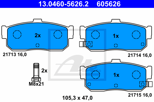 ATE 13.0460-5626.2 Kit pastiglie freno, Freno a disco-Kit pastiglie freno, Freno a disco-Ricambi Euro