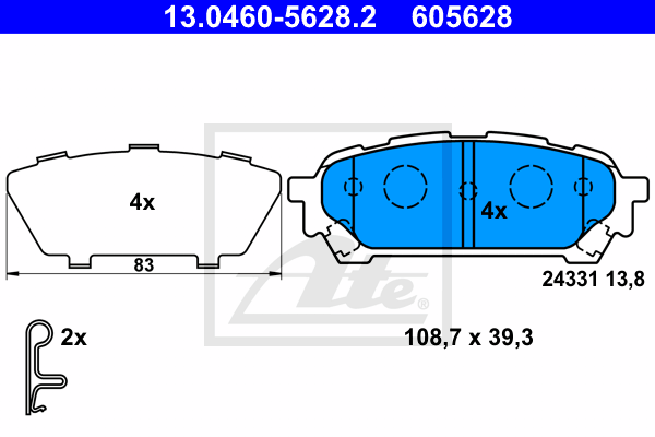 ATE 13.0460-5628.2 Kit pastiglie freno, Freno a disco-Kit pastiglie freno, Freno a disco-Ricambi Euro