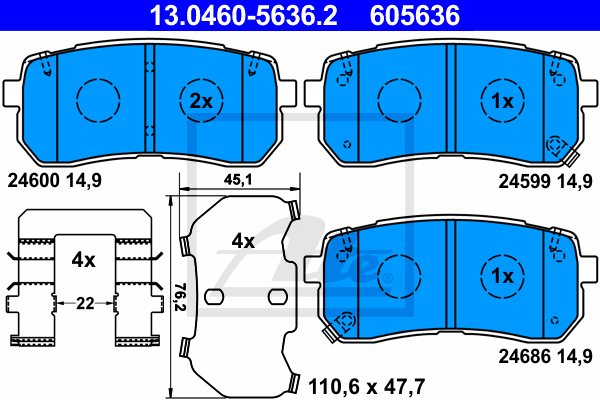 ATE 13.0460-5636.2 Kit pastiglie freno, Freno a disco