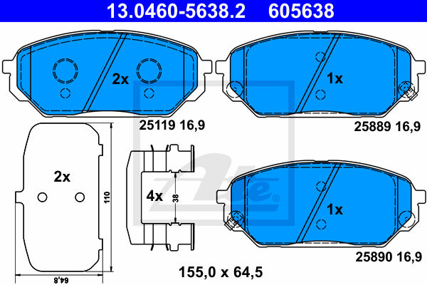 ATE 13.0460-5638.2 Kit pastiglie freno, Freno a disco