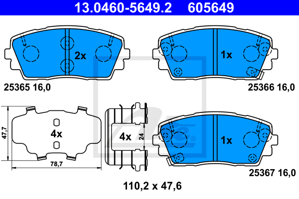 ATE 13.0460-5649.2 Kit pastiglie freno, Freno a disco