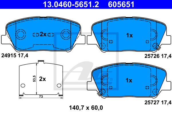 ATE 13.0460-5651.2 Kit pastiglie freno, Freno a disco-Kit pastiglie freno, Freno a disco-Ricambi Euro