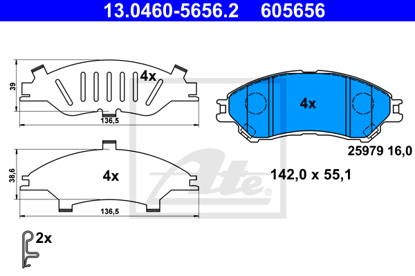 ATE 13.0460-5656.2 Kit pastiglie freno, Freno a disco-Kit pastiglie freno, Freno a disco-Ricambi Euro