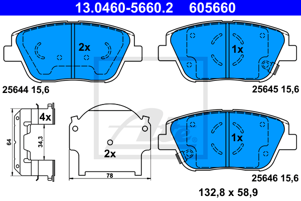 ATE 13.0460-5660.2 Kit pastiglie freno, Freno a disco-Kit pastiglie freno, Freno a disco-Ricambi Euro