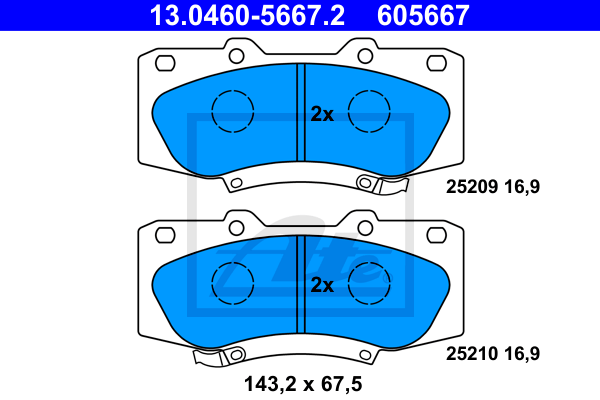 ATE 13.0460-5667.2 Kit pastiglie freno, Freno a disco-Kit pastiglie freno, Freno a disco-Ricambi Euro