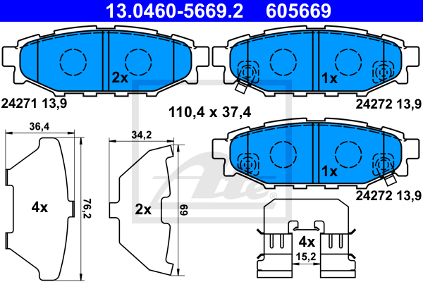 ATE 13.0460-5669.2 Kit pastiglie freno, Freno a disco