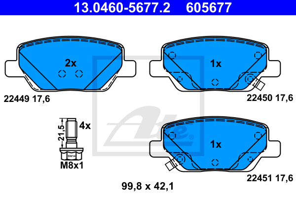 ATE 13.0460-5677.2 Kit pastiglie freno, Freno a disco-Kit pastiglie freno, Freno a disco-Ricambi Euro