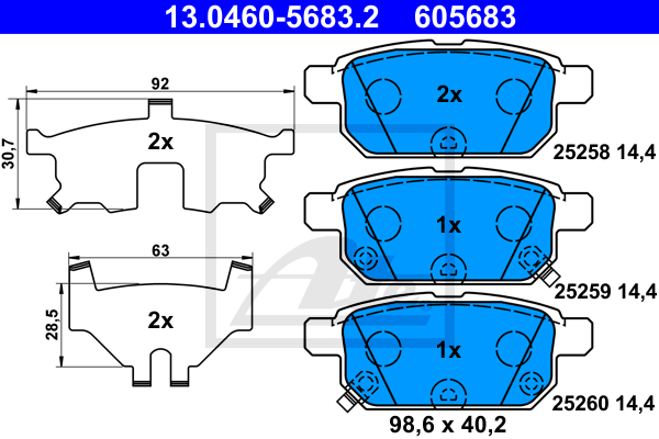 ATE 13.0460-5683.2 Kit pastiglie freno, Freno a disco-Kit pastiglie freno, Freno a disco-Ricambi Euro