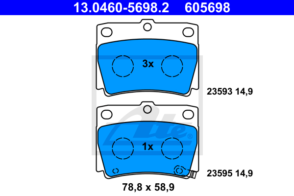 ATE 13.0460-5698.2 Kit pastiglie freno, Freno a disco-Kit pastiglie freno, Freno a disco-Ricambi Euro