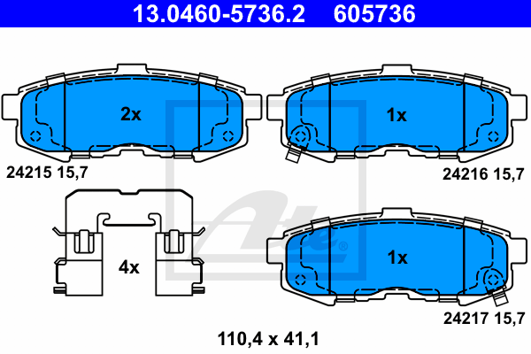 ATE 13.0460-5736.2 Kit pastiglie freno, Freno a disco