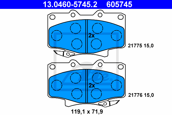 ATE 13.0460-5745.2 Kit pastiglie freno, Freno a disco-Kit pastiglie freno, Freno a disco-Ricambi Euro