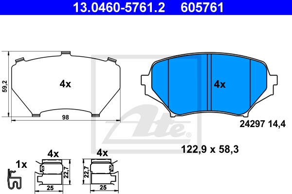 ATE 13.0460-5761.2 Kit pastiglie freno, Freno a disco