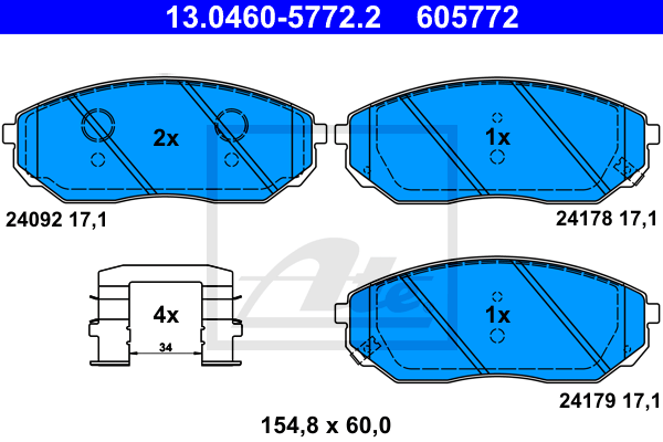 ATE 13.0460-5772.2 Kit pastiglie freno, Freno a disco-Kit pastiglie freno, Freno a disco-Ricambi Euro