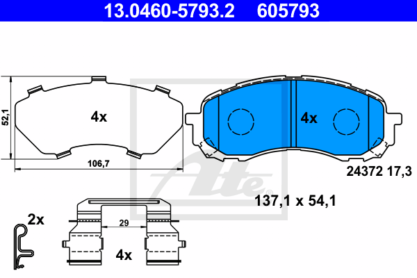 ATE 13.0460-5793.2 Kit pastiglie freno, Freno a disco-Kit pastiglie freno, Freno a disco-Ricambi Euro