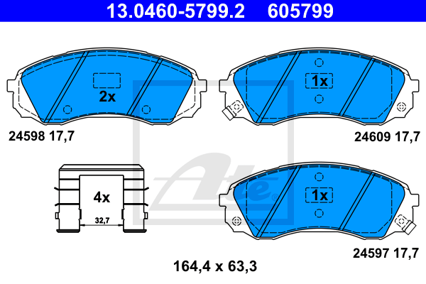 ATE 13.0460-5799.2 Kit pastiglie freno, Freno a disco-Kit pastiglie freno, Freno a disco-Ricambi Euro