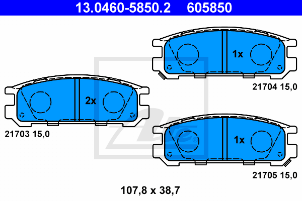 ATE 13.0460-5850.2 Kit pastiglie freno, Freno a disco-Kit pastiglie freno, Freno a disco-Ricambi Euro