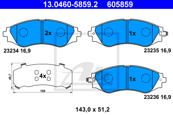 ATE 13.0460-5859.2 Kit pastiglie freno, Freno a disco