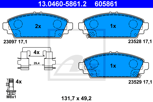 ATE 13.0460-5861.2 Kit pastiglie freno, Freno a disco