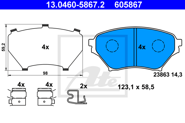 ATE 13.0460-5867.2 Kit pastiglie freno, Freno a disco-Kit pastiglie freno, Freno a disco-Ricambi Euro