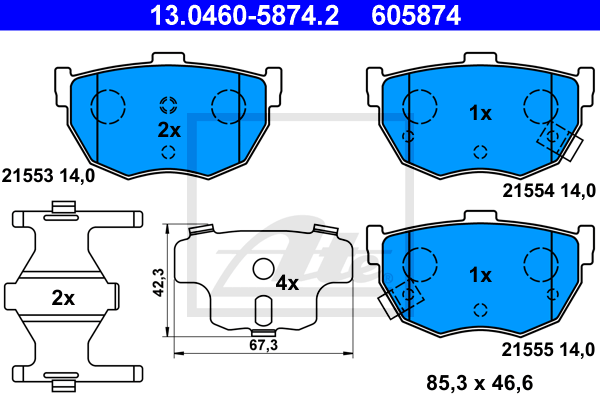 ATE 13.0460-5874.2 Kit pastiglie freno, Freno a disco