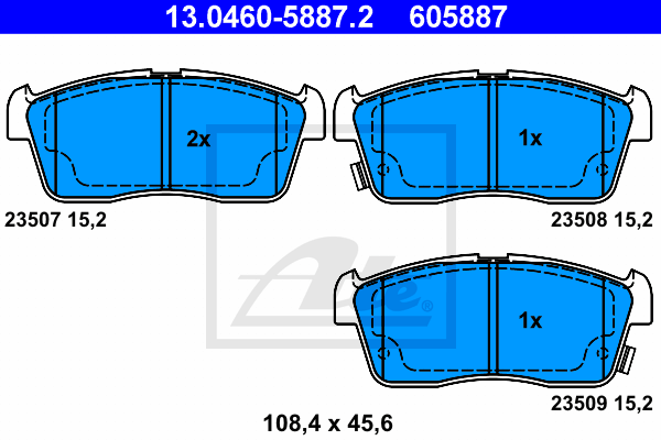 ATE 13.0460-5887.2 Kit pastiglie freno, Freno a disco