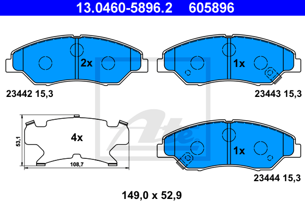 ATE 13.0460-5896.2 Kit pastiglie freno, Freno a disco-Kit pastiglie freno, Freno a disco-Ricambi Euro