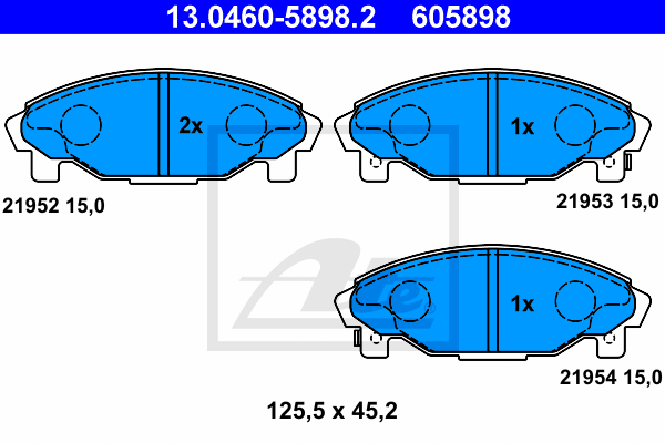 ATE 13.0460-5898.2 Kit pastiglie freno, Freno a disco-Kit pastiglie freno, Freno a disco-Ricambi Euro