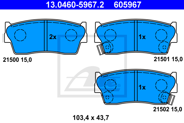 ATE 13.0460-5967.2 Kit pastiglie freno, Freno a disco-Kit pastiglie freno, Freno a disco-Ricambi Euro