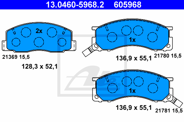 ATE 13.0460-5968.2 Kit pastiglie freno, Freno a disco-Kit pastiglie freno, Freno a disco-Ricambi Euro