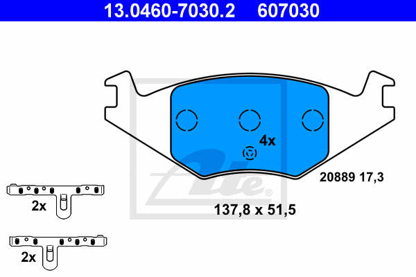 ATE 13.0460-7030.2 Kit pastiglie freno, Freno a disco-Kit pastiglie freno, Freno a disco-Ricambi Euro