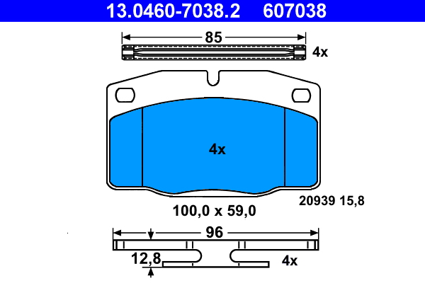 ATE 13.0460-7038.2 Bremsbelagsatz, Scheibenbremse