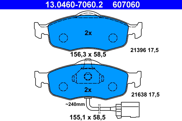 ATE 13.0460-7060.2 Bremsbelagsatz, Scheibenbremse