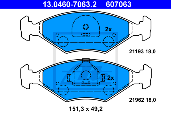 ATE 13.0460-7063.2 Kit pastiglie freno, Freno a disco-Kit pastiglie freno, Freno a disco-Ricambi Euro