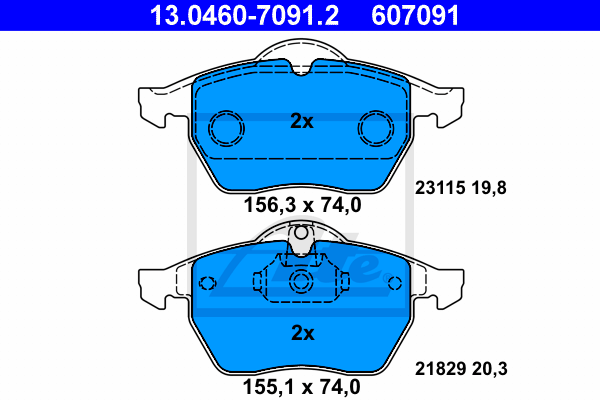 ATE 13.0460-7091.2 Kit pastiglie freno, Freno a disco-Kit pastiglie freno, Freno a disco-Ricambi Euro