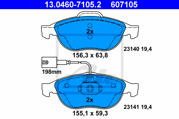 ATE 13.0460-7105.2 Kit pastiglie freno, Freno a disco-Kit pastiglie freno, Freno a disco-Ricambi Euro