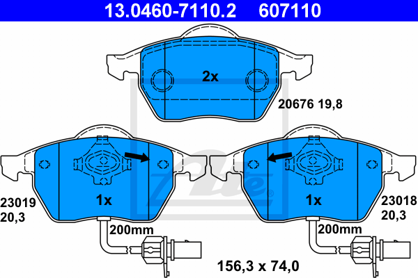 ATE 13.0460-7110.2 Kit pastiglie freno, Freno a disco-Kit pastiglie freno, Freno a disco-Ricambi Euro