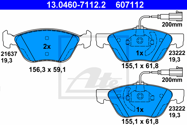 ATE 13.0460-7112.2 Kit pastiglie freno, Freno a disco