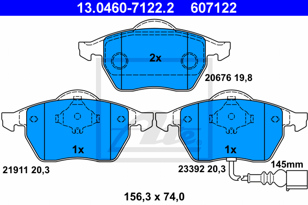 ATE 13.0460-7122.2 Kit pastiglie freno, Freno a disco