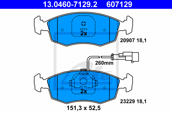 ATE 13.0460-7129.2 Kit pastiglie freno, Freno a disco-Kit pastiglie freno, Freno a disco-Ricambi Euro