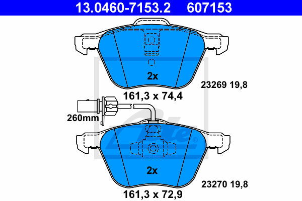 ATE 13.0460-7153.2 Kit pastiglie freno, Freno a disco-Kit pastiglie freno, Freno a disco-Ricambi Euro